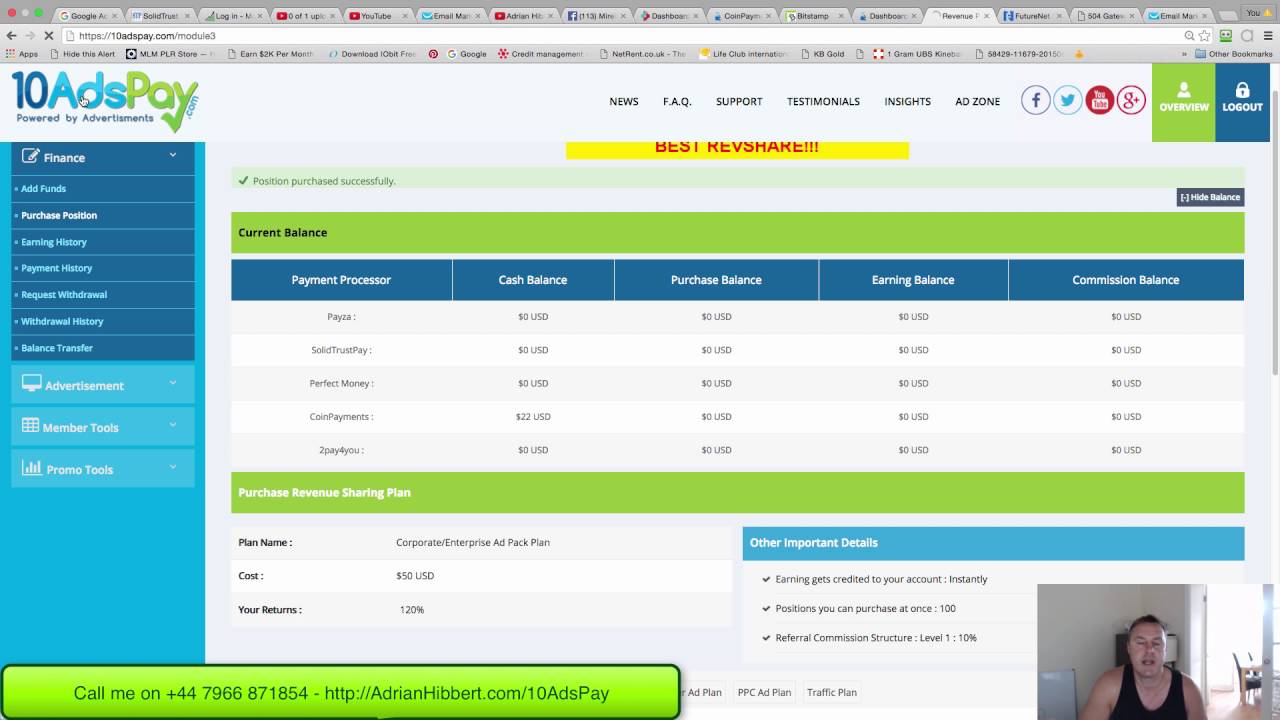 10AdsPay - How to Purchase 50 AdPacks using BitCoin