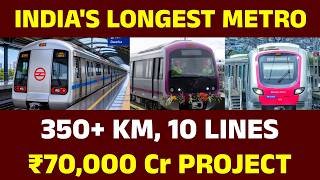 350KM, 70,000CR Longest Metro Systems in India! | Full Length, Stations & Route Comparison