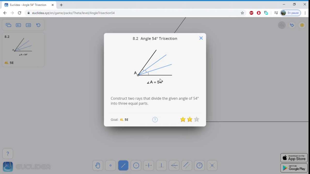 8.2 Euclidea - Angle 54° Trisection - 4L 5E - YouTube