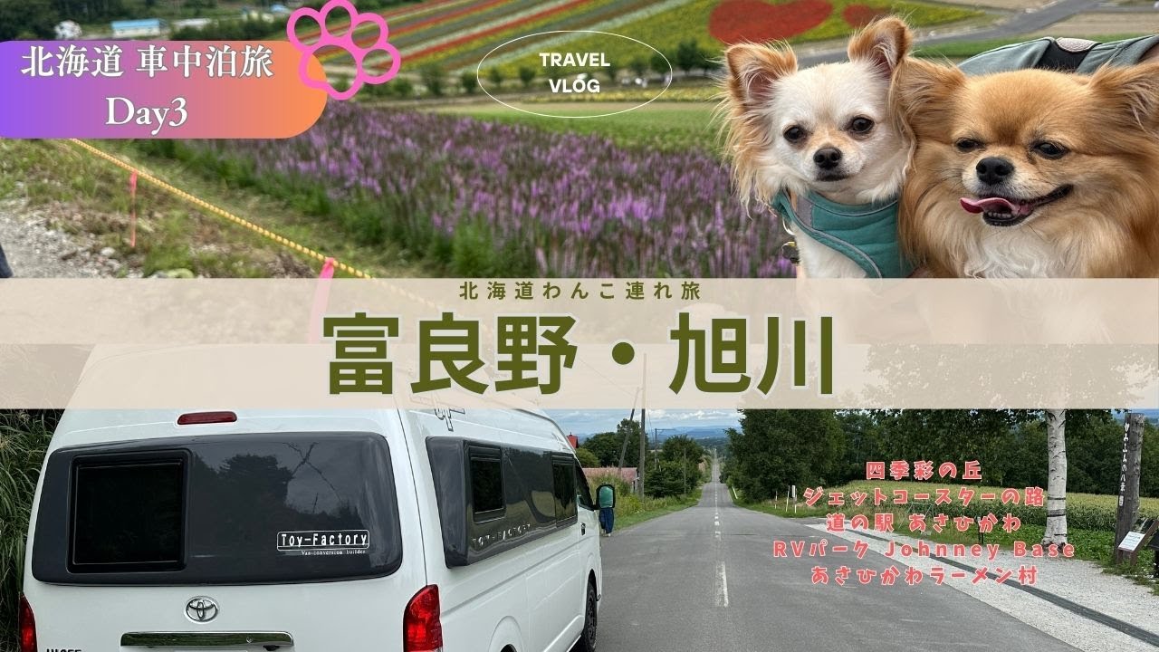 【富良野・旭川】わんこたちと絶景の四季彩の丘からジェットコースターの路へ／ キャンピングカーで巡る夢の「北海道 車中泊旅 Day3」#キャンピングカー #車中泊 #トイファクトリー