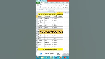 Add 20% Bonus in Employee Salary in Excel #excel #shorts