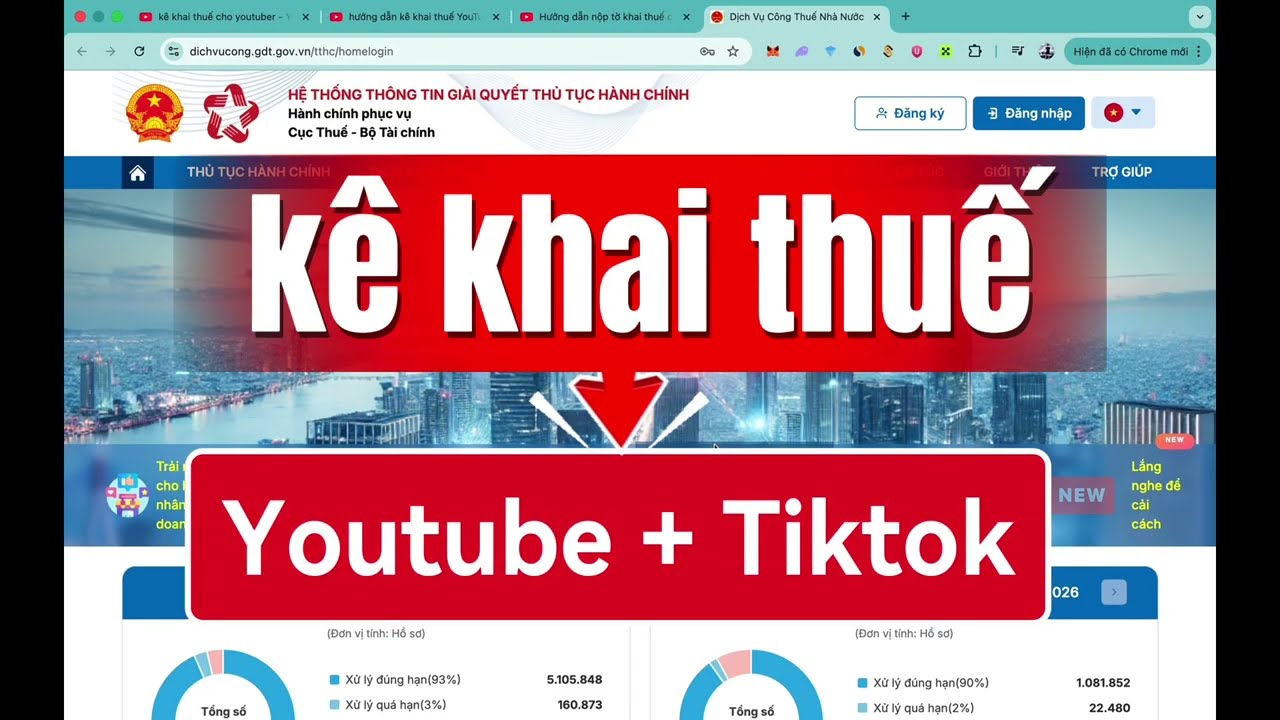 Hướng dẫn nộp tờ khai thuế cho Youtube + Tiktop mới nhất 2026  trên trang dichvucong