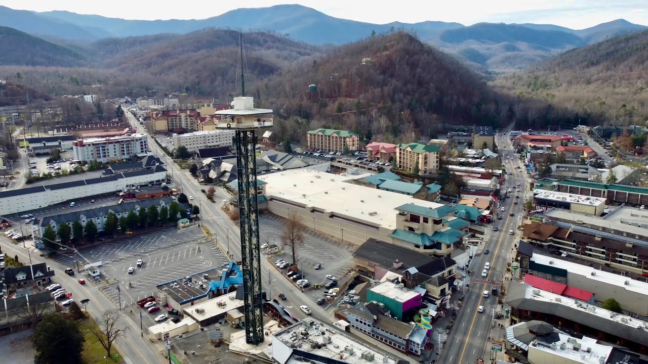 Gatlinburg Tennessee and Smoky Mountains Aerial View