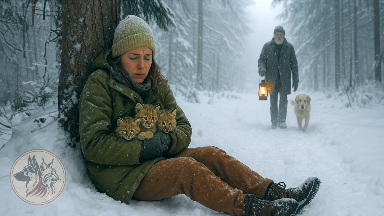 Она и три котёнка рыси замерзали в метель, пока их не спас старик