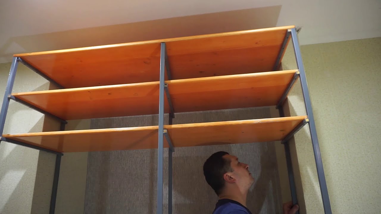 Built-in cabinet made of shaped pipes.