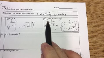 1.5 Rewriting Literal Equations Notes