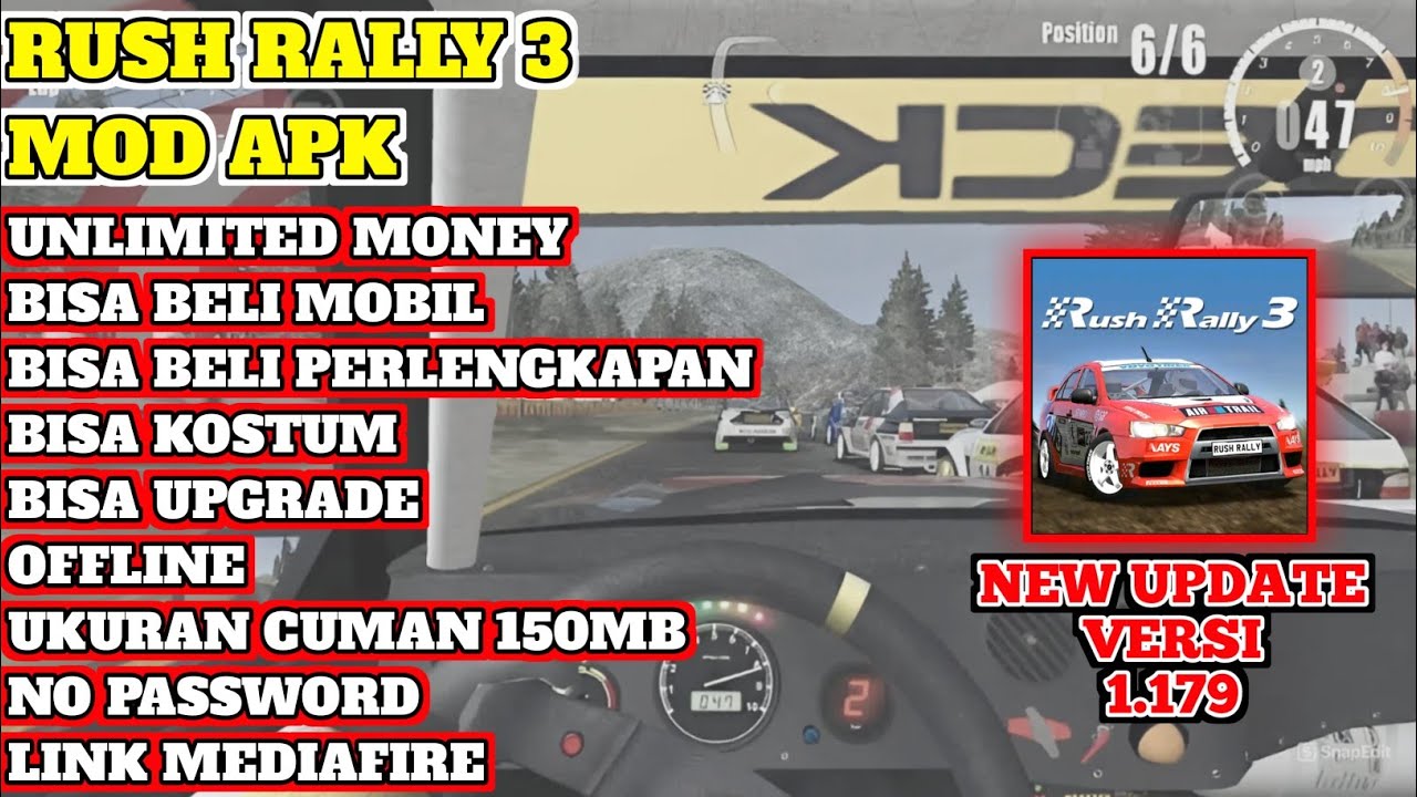 Rush rally 3 mod apk terbaru versi 1.179 new update