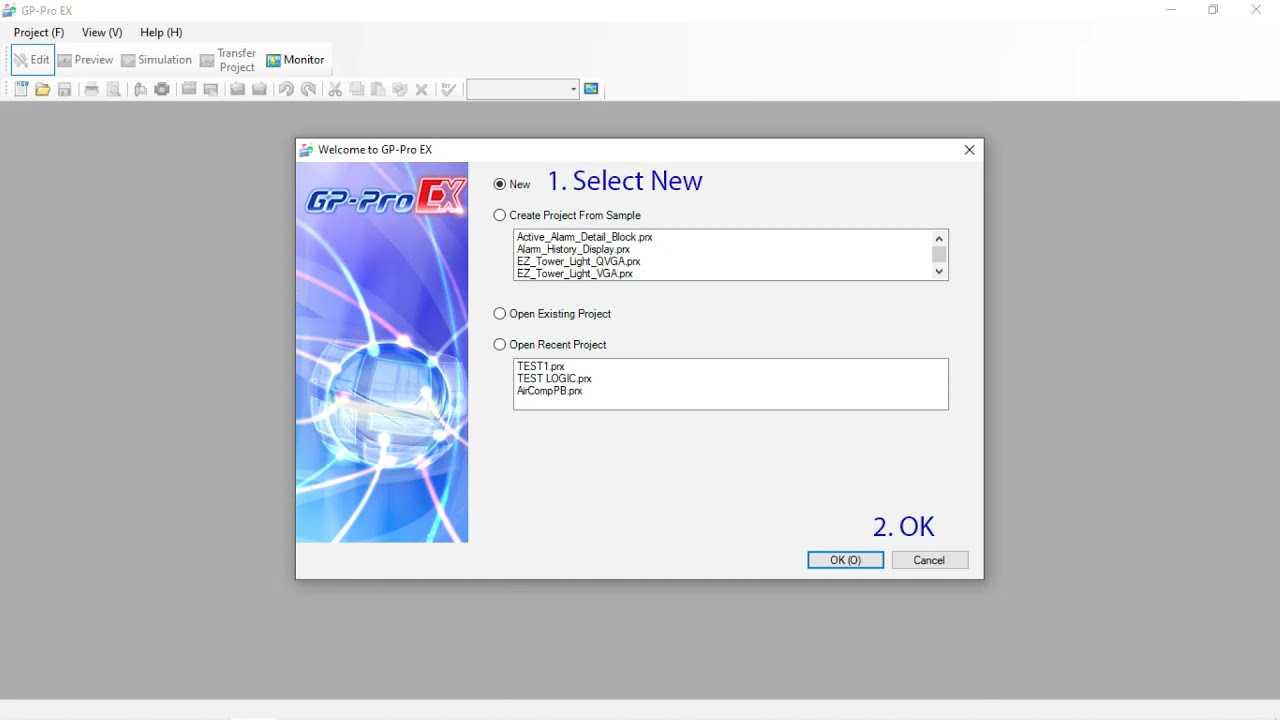 GP ProEX Create New Project for Touch Screen PROFACE LT43XX