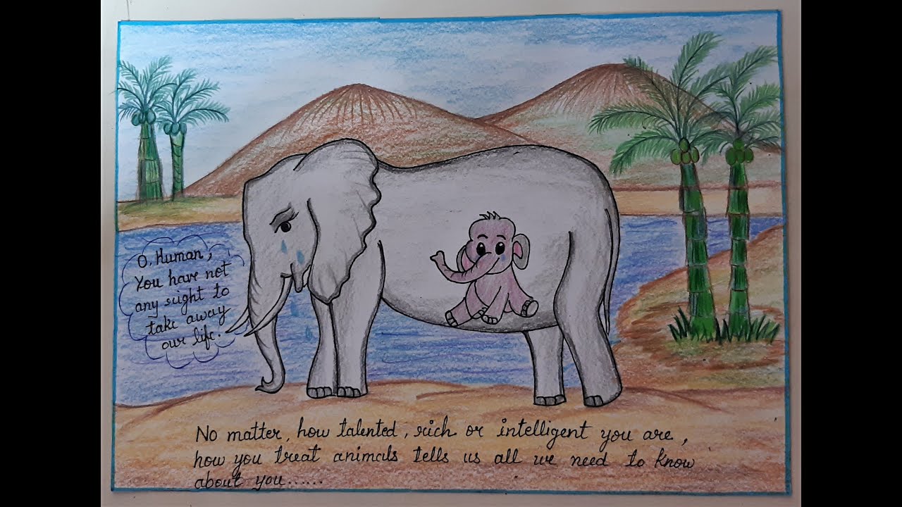 Save Animals Drawing L Save Animals Poster Making Competition L Kerala Elephant Attack 2020 Youtube