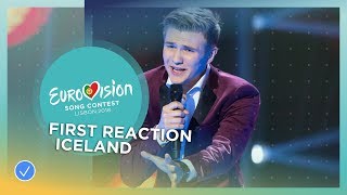 First reaction of Ari Ólafsson from Iceland after winning Söngvakeppnin 2018
