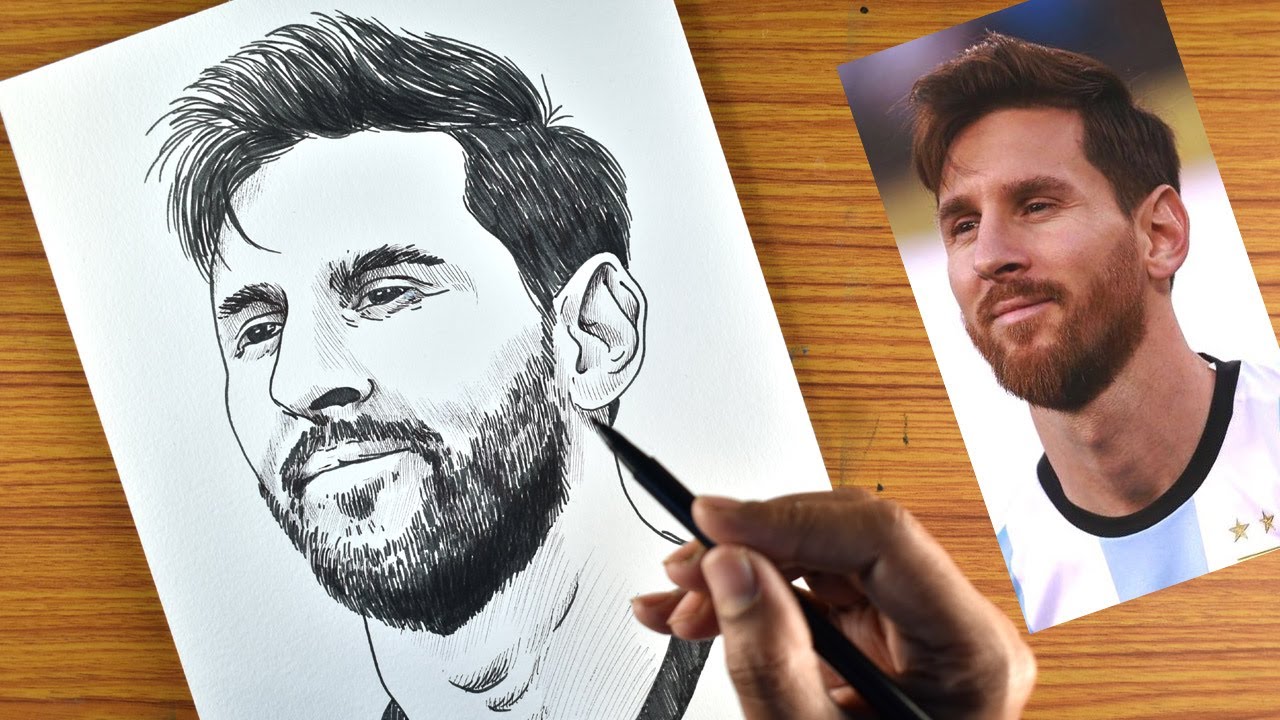 Messi Drawing | Easy Pen Sketch/Drawing of Lionel Messi | How To ...