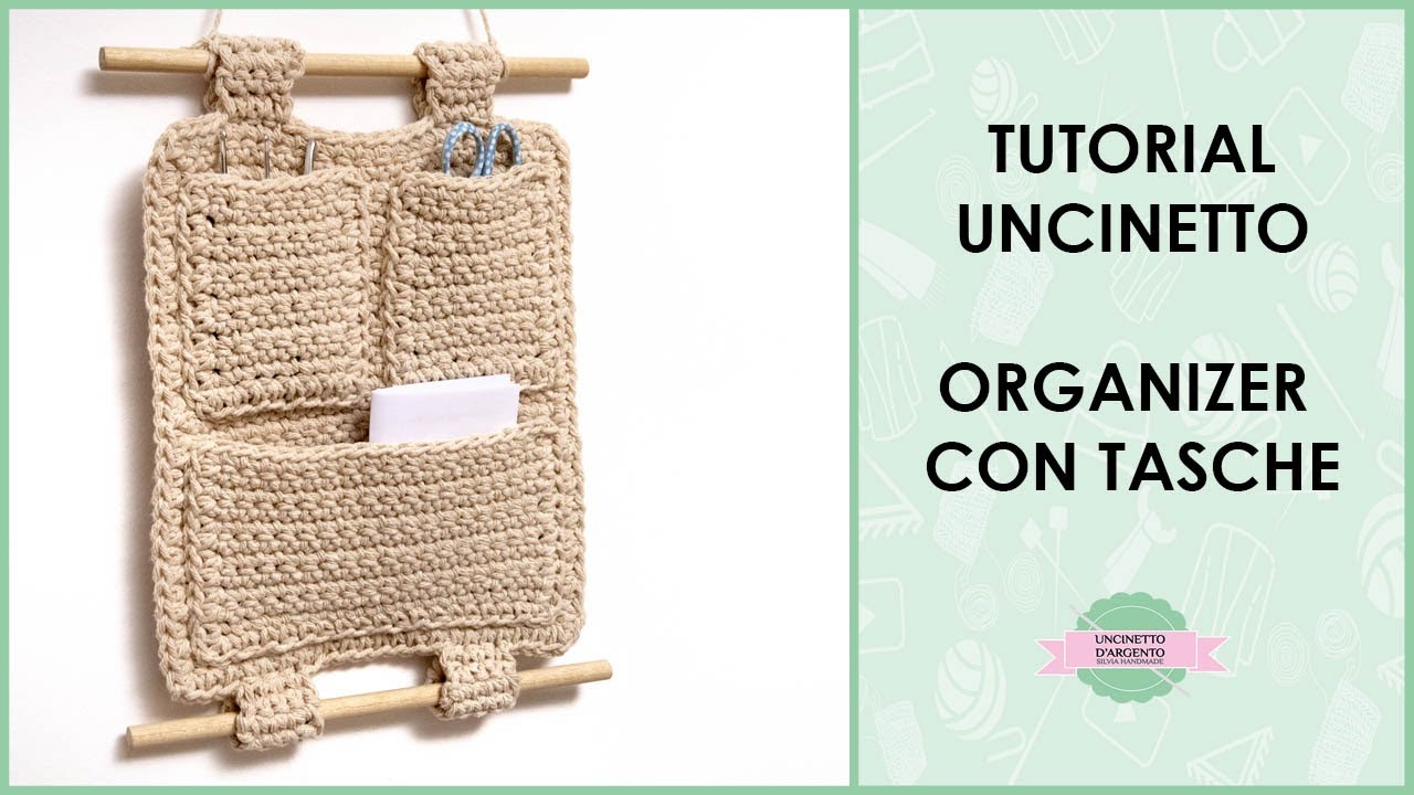 Tutorial organizer uncinetto con tasche, per bagno, cucina, craftroom