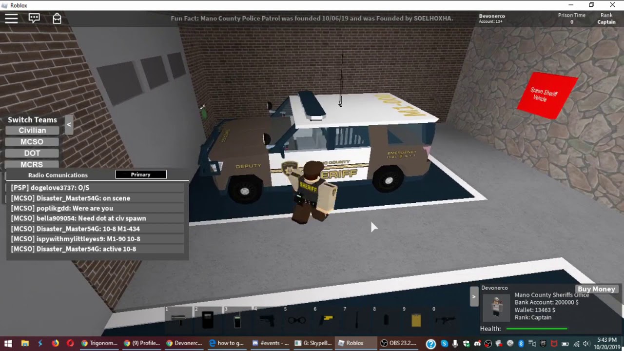 Msco Tool Showcase On Mano County Sheriff Office Roblox Youtube