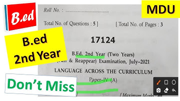 language across the curriculum question paper 2021 ll mdu university ll bed 2nd year paper 2021