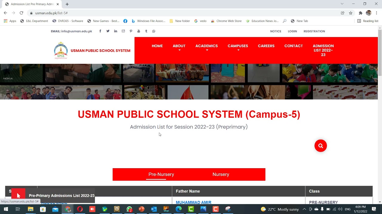 Admissions List open