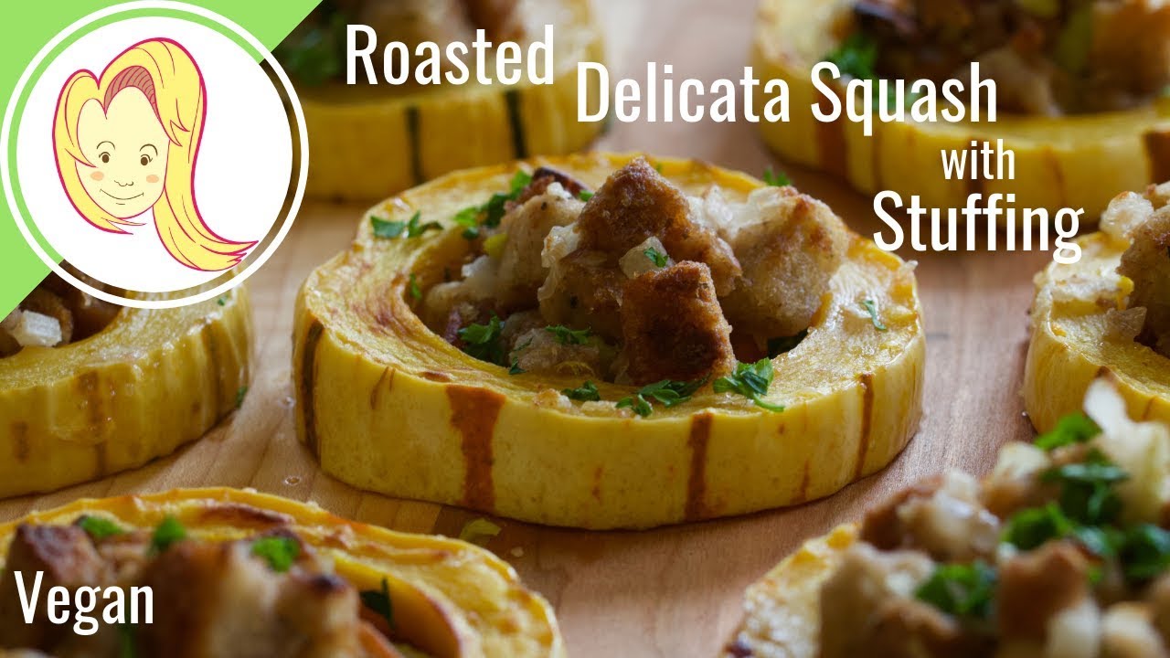 Roasted Delicata Squash with Stuffing (Vegan)