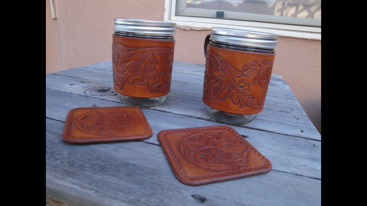 How to make a Mason jar coffee cup / mug leatherworking craftsy project 