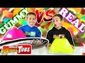 GOMINOLAS Vs. REALIDAD El reto de los dulces GUMMY FOOD contra REAL en MikelTube