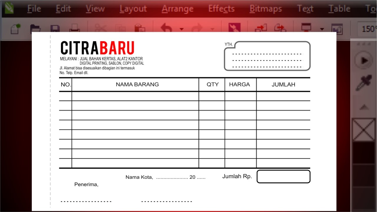 Tutorial Membuat Nota Corel Draw Desain Ukuran Seperempat Folio How To Create Invoice