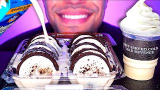 ASMR EATING OREO FROSTED COOKIES MILK POUR ICE CREAM FROSTY MOUTH SOUNDS NO TALKING LIFE HACK