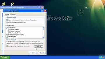 How to clear the list of most recently opened documents in Windows XP