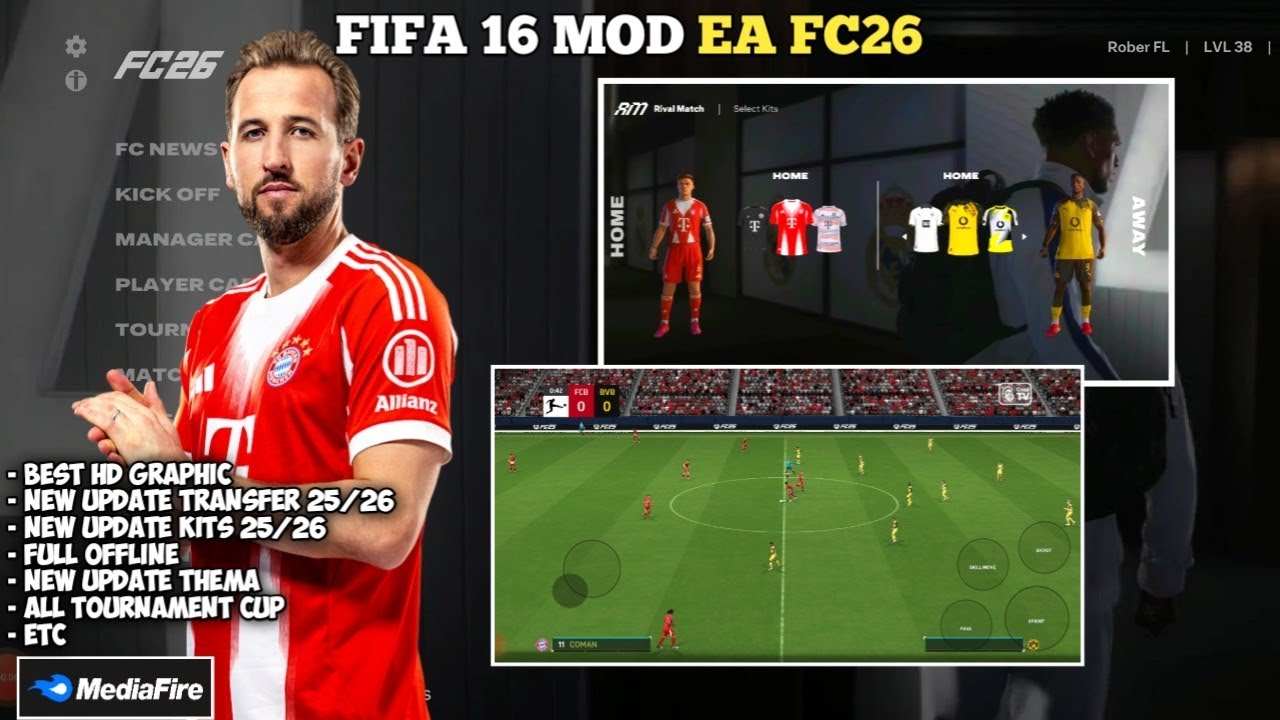 FIFA 16 MOD EA FC26 UPDATE NEW TEMA TRANSFER & KITS 25/26 FULL TOURNAMENT CUP DI ANDROID 
