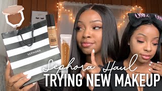 TRYING NEW MAKEUP | Sephora Haul + Full Face of First Impressions (ft. Fenty Beauty, TooFaced)