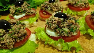 Закуски на праздничный стол/ Тарталетки с курицей грибами🥪🍅🍄 Бутерброды с тунцом