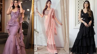 Latest designs of ruffle saree// stylish saree//new designs screenshot 3