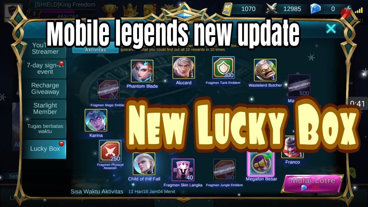 Mobile Legends New Update Lucky Box For Get New Skin Alucard