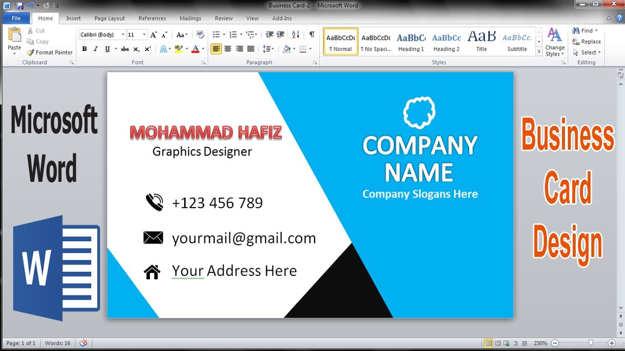 visit card in word