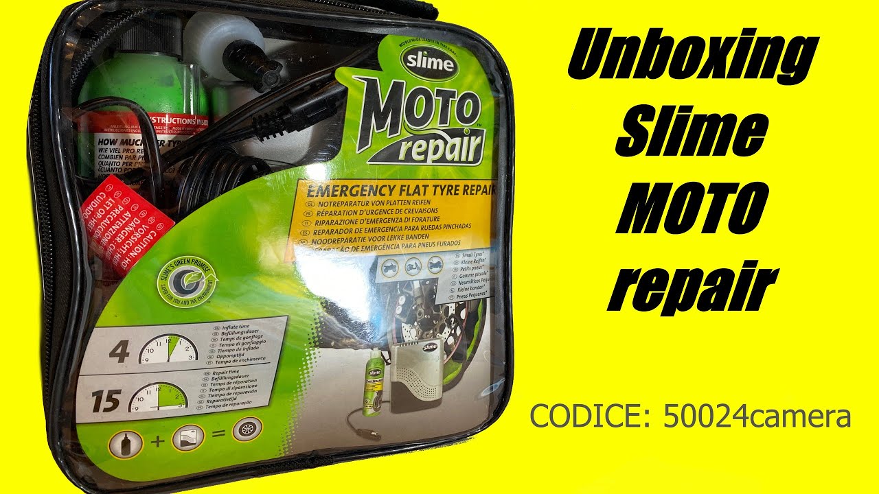 Unboxing kit riparazione e COMPRESSORE SLIME MOTO REPAIR codice50024 