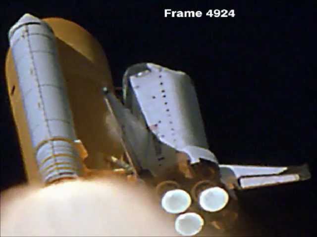 Still frame of the foam strike during Space Shuttle Columbia's flight