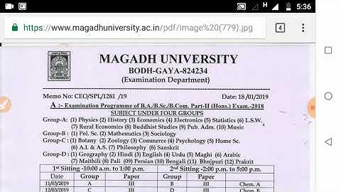 Magadh University Part 2 Exam Routine 2019