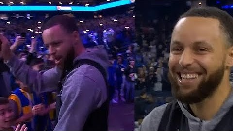 Steph Curry dancing after introduction to NBA All Star practice with Shaq