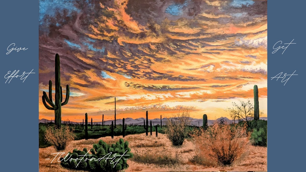 Arizona Sky Desert Cactus Landscape Acrylic Artwork on 18x24