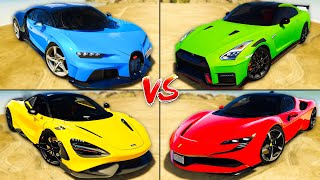Bugatti SuperSport vs Ferrari SF90 vs Nissan GT-R vs McLaren 765 - GTA 5 Super Cars Which is best?