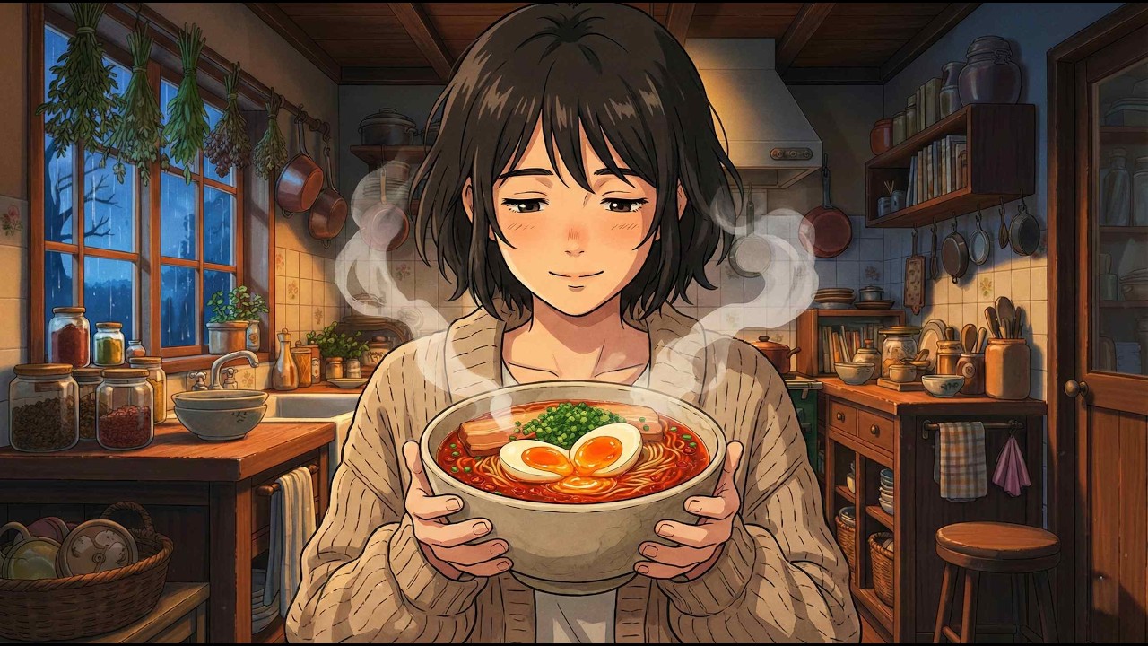 Healing a Bad Day with Spicy Ramen | Ghibli Style Cooking & ASMR
