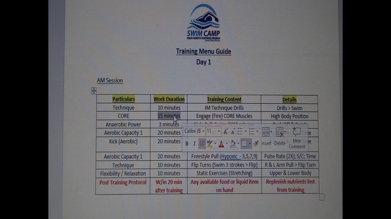 SwimCAMP 11 Workouts Day 1