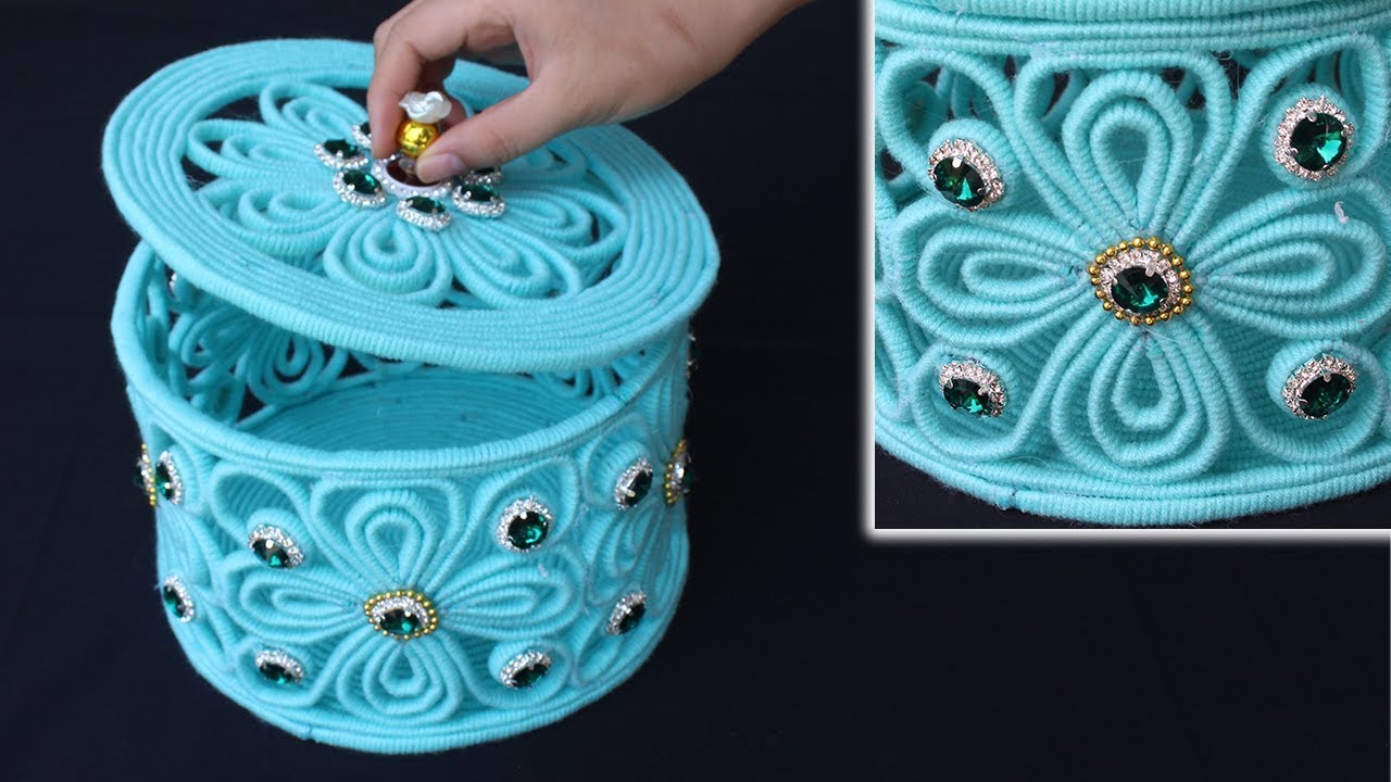 How To Make A Storage Box Jewellery Storage Box With Woolen And Newspaper Arts And Crafts For Teens Jewellery Storage Art And Craft Videos