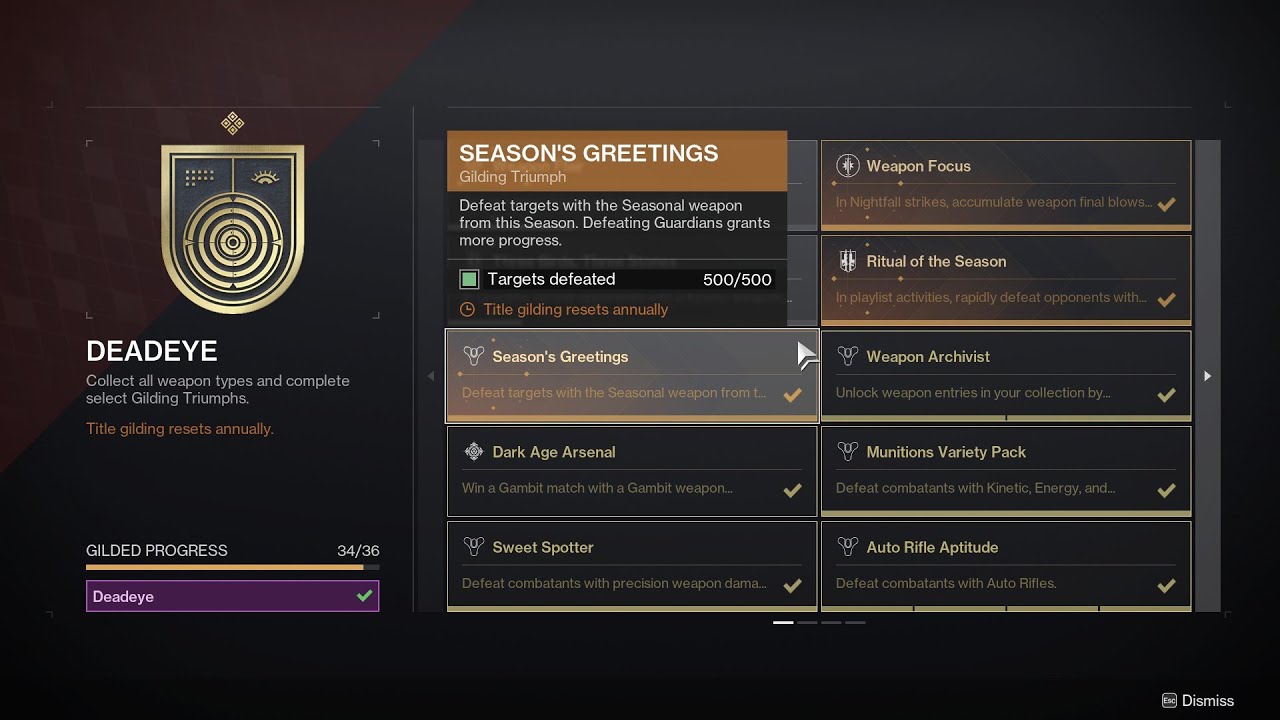SEASON'S GREETINGS gilded Deadeye Triumph [Destiny 2 / Season 19] YouTube