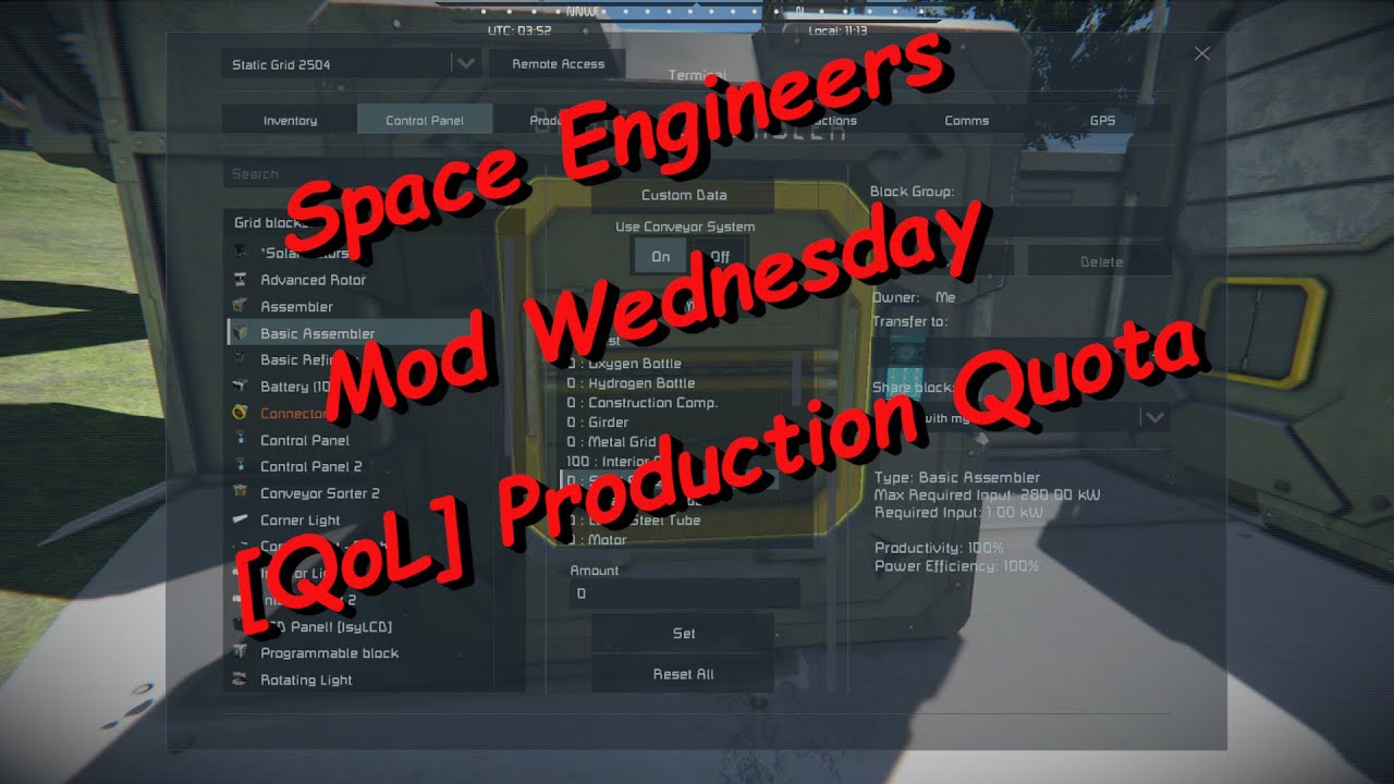 Space Engineers – Mod Wednesday – [QoL] Production Quota - YouTube