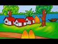 Simple village scenery drawing. Easy pencil sketch for beginners. #landscapedrawing​ #drawing​ #art​