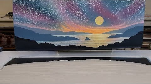 Starry sky seascape in monotype or monoprinting