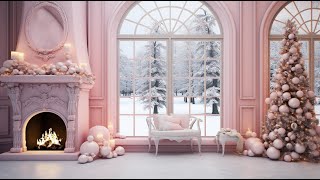 Pink Christmas Living Room Snowing Burning Fireplace Relax Study Peaceful 2 Hours