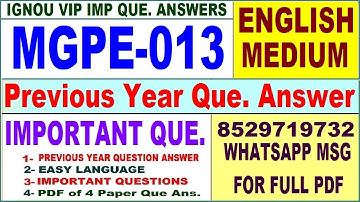 MGPE 013 Previous Year Question Paper in English | mgpe 013 important questions with answer