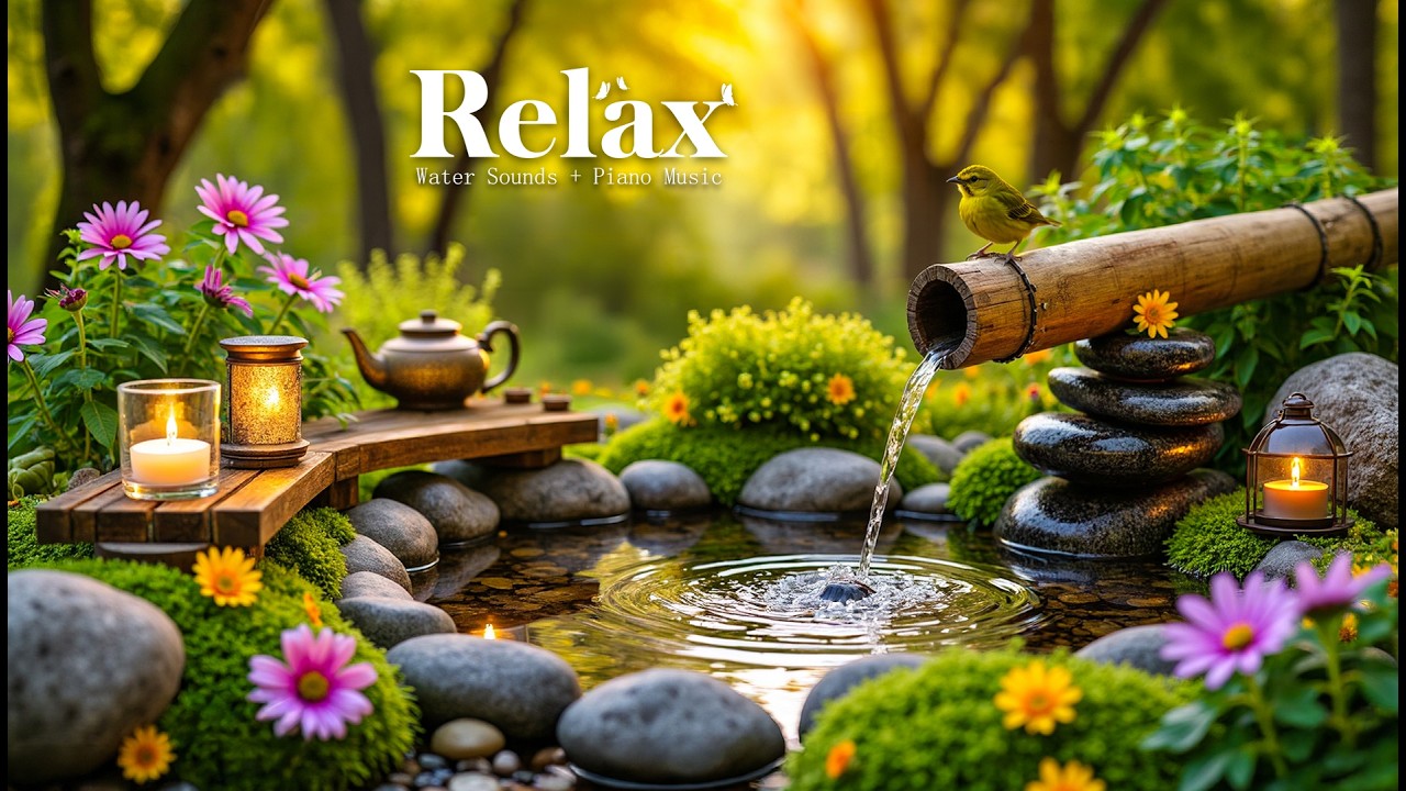 Расслабляющая фортепианная музыка для снятия стресса + звуки воды 🌿 Музыка для засыпания, лечение б