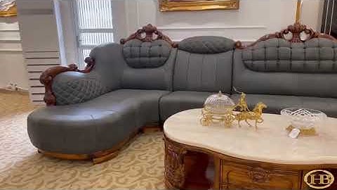 Sofa góc tân cổ điển nhập khẩu nguyên bộ chất liệu gỗ sồi kết hợp da bò Italia | HCBC Furniture