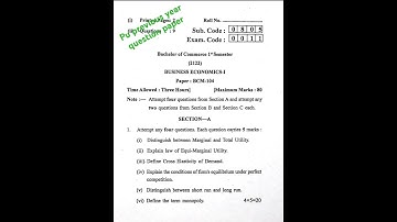 BCOM 1st Sem  ( BUSINESS ECONOMICS-I )  PU  Question paper 2022-23