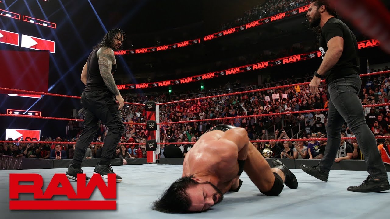 Roman Reigns and Seth Rollins save Dean Ambrose from 4 on 1 beatdown Raw Feb 25 2019